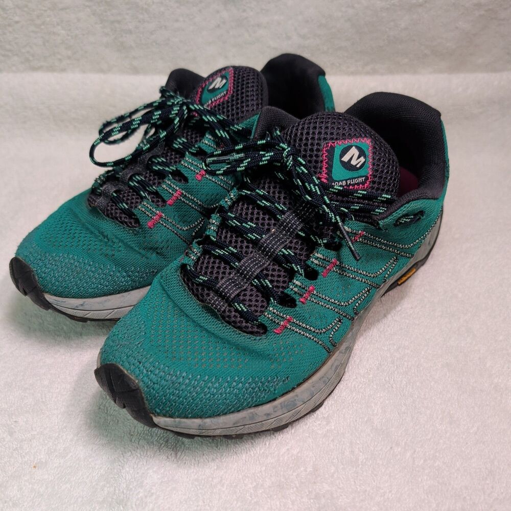 Merrell Women's MOAB FLIGHT Marine Green Trail Running Sneakers Sz 7 Vibram EUC